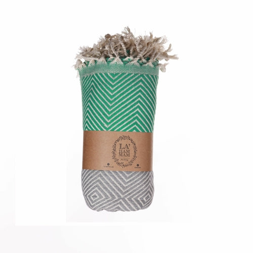 Luxuriöses Baumwoll-Strandtuch von BeachAndSteam, weich, leicht und schnell trocknend, mit farbenfrohem Strandmuster.